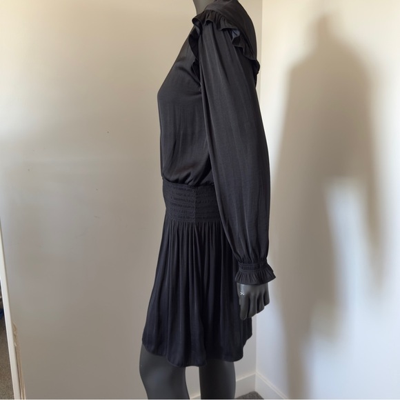 Scotch & Soda Maison Scotch Black Ruffle Long Sleeve Smocked Waist Dress Size S - Picture 4 of 10